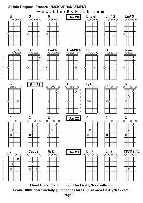 Chord Grids Chart of chord melody fingerstyle guitar song-A Little Respect - Erasure - BASIC ARRANGEMENT,generated by LickByNeck software.